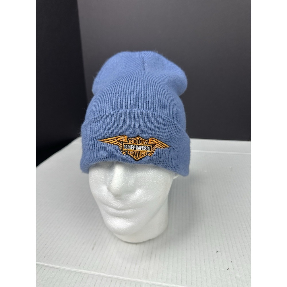 Harley Davidson Logo Knit Beanie Hat Blue One Size - Picture 2 of 5